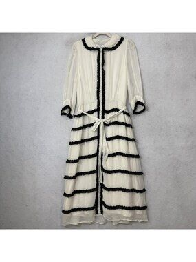 Ghost Dress Womens Large White Ruffle Stripe Collared Belted Maxi Formal